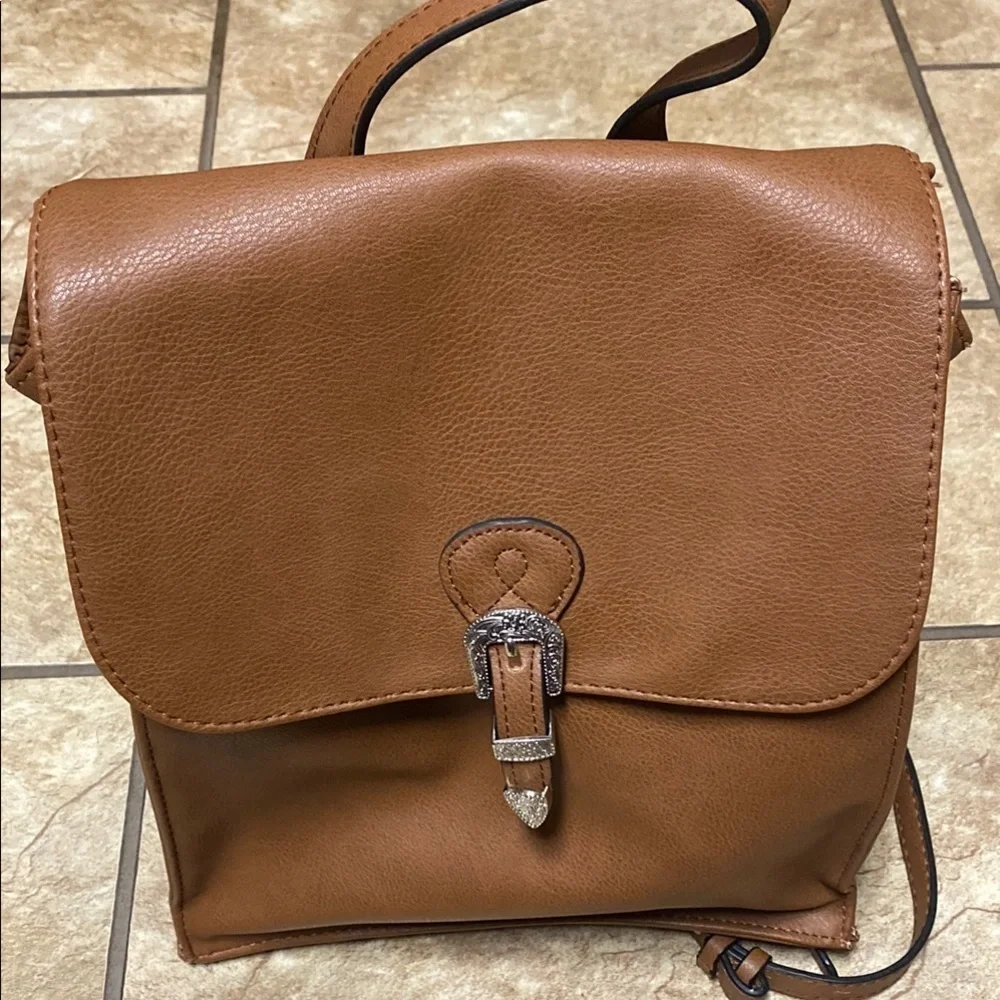 Brown  Backpack Small Totebag School Practical Utility